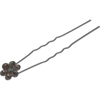 Bridal Hair Pin Silver with White & Iridescent Strass Laying Flower