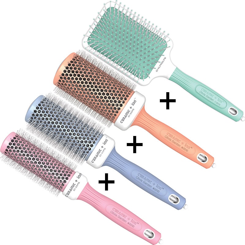 Olivia Garden Ceramic + Ion Thermal Pastels Brush Set: 4 Brushes