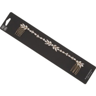 Bridal Headpiece Gold Leaves with Zircon & Two Side Combs, 22cm