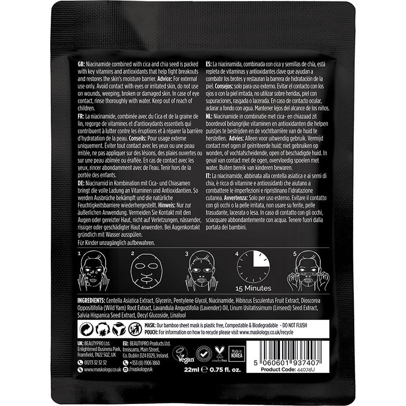 Maskology Professional Facial Sheet Mask - Blemish Control Niacinamide, 1/Pack - Image 2