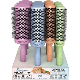 Olivia Garden Ceramic + Ion Speed XL Long Barrel Blossom Brush Display: 12 Brushes & Stand