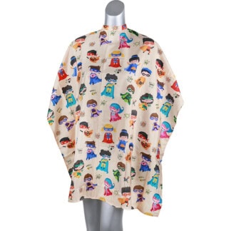 Kids Cape Beige with Superheroes, Hook & Loop