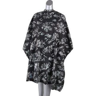 Salon Cape Black with Metallic Iridescent Floral Pattern, Studs