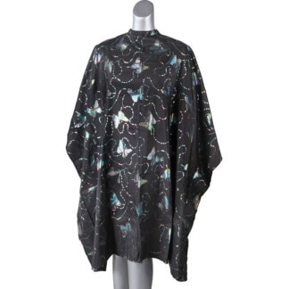 Salon Cape Black with Metallic Iridescent Butterflies, Studs
