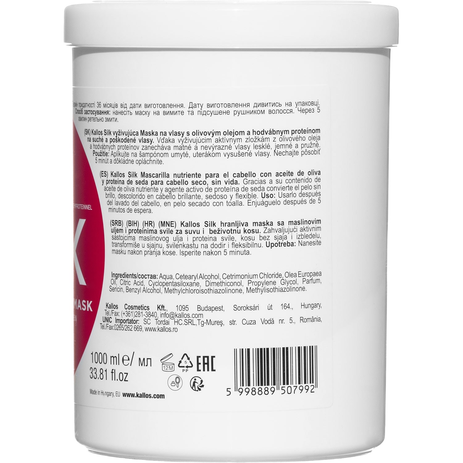 Kallos Silk Nourishing Hair Mask with Olive Oil & Silk Protein, 1 Litre - Image 2