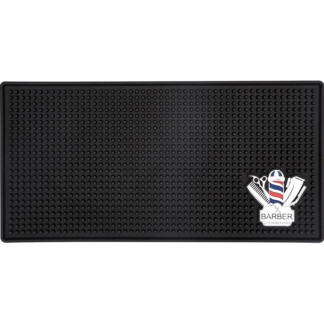 Heat Resistant Barber Themed Silicone Mat for Tools with Studs, Black, 30 x 15cm