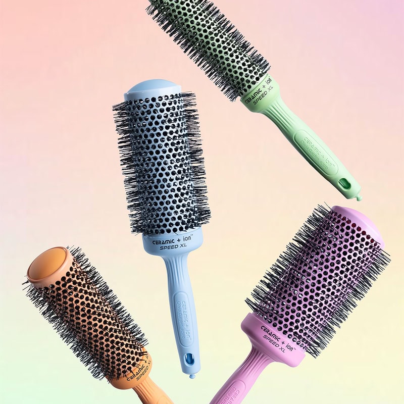 Olivia Garden Ceramic + Ion Speed XL Long Barrel Blossom Brush Display: 12 Brushes & Stand - Image 6