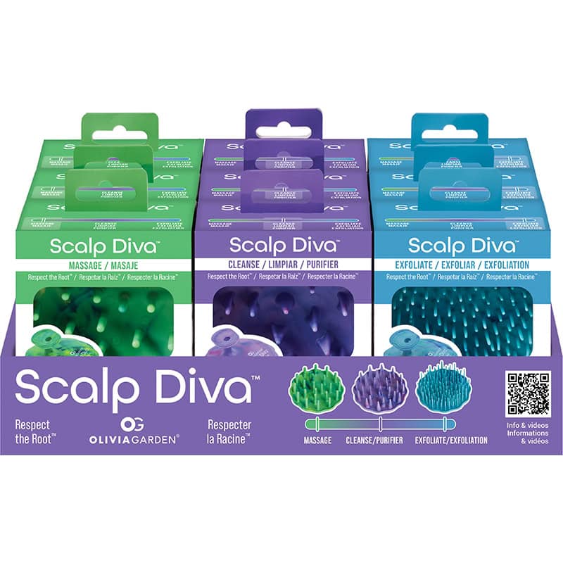 Olivia Garden Scalp Diva Brush Display: 9 Brushes & Stand