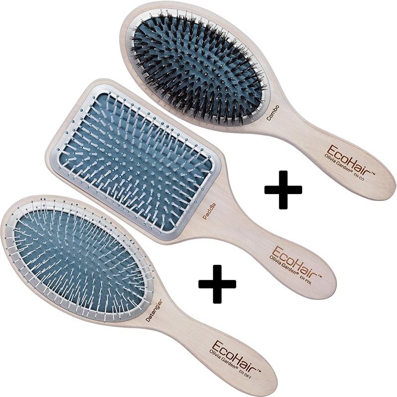 Olivia Garden EcoHair Thermal Bamboo Paddle & Cushion Brush Set: 3 Brushes