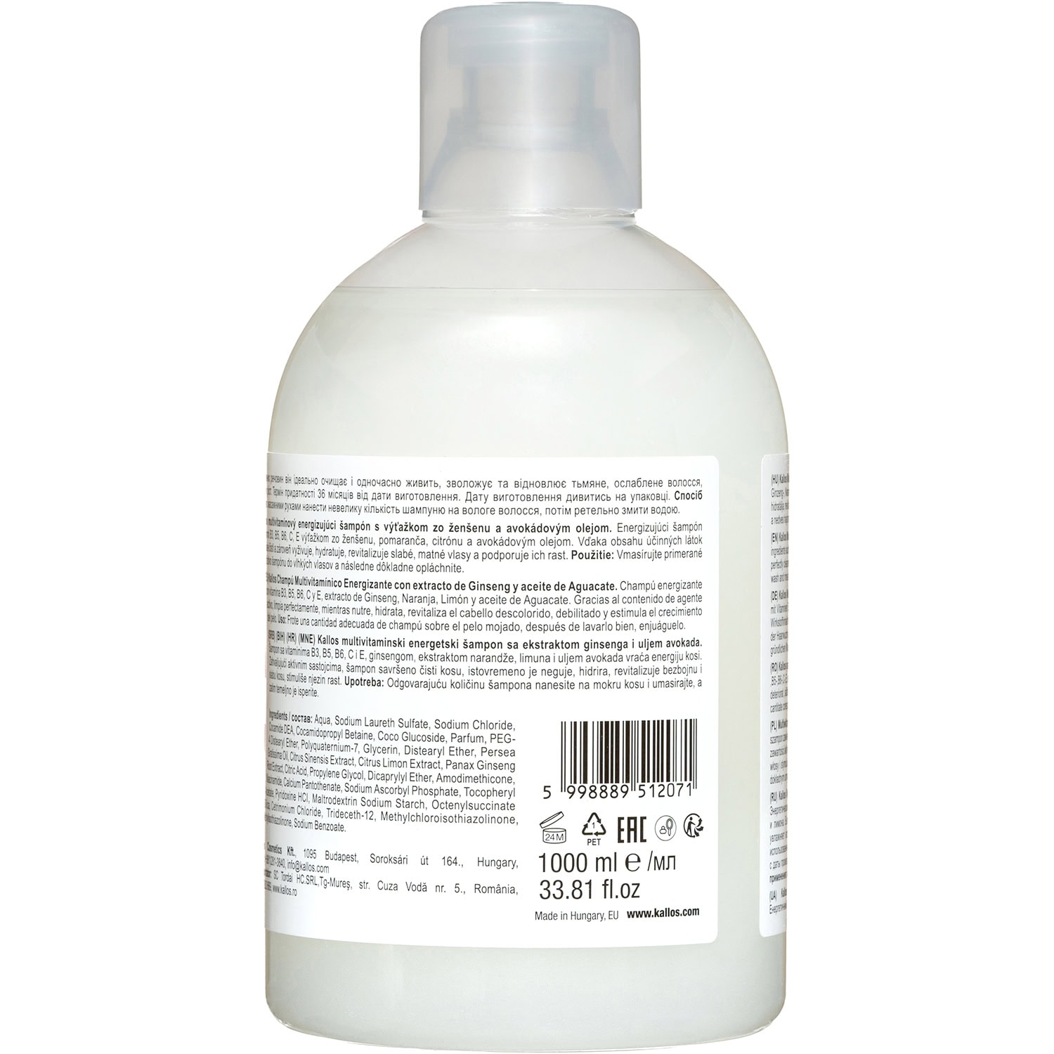 Kallos Multivitamin Energising Shampoo with Ginseng Extract & Avocado Oil, 1 Litre - Image 2