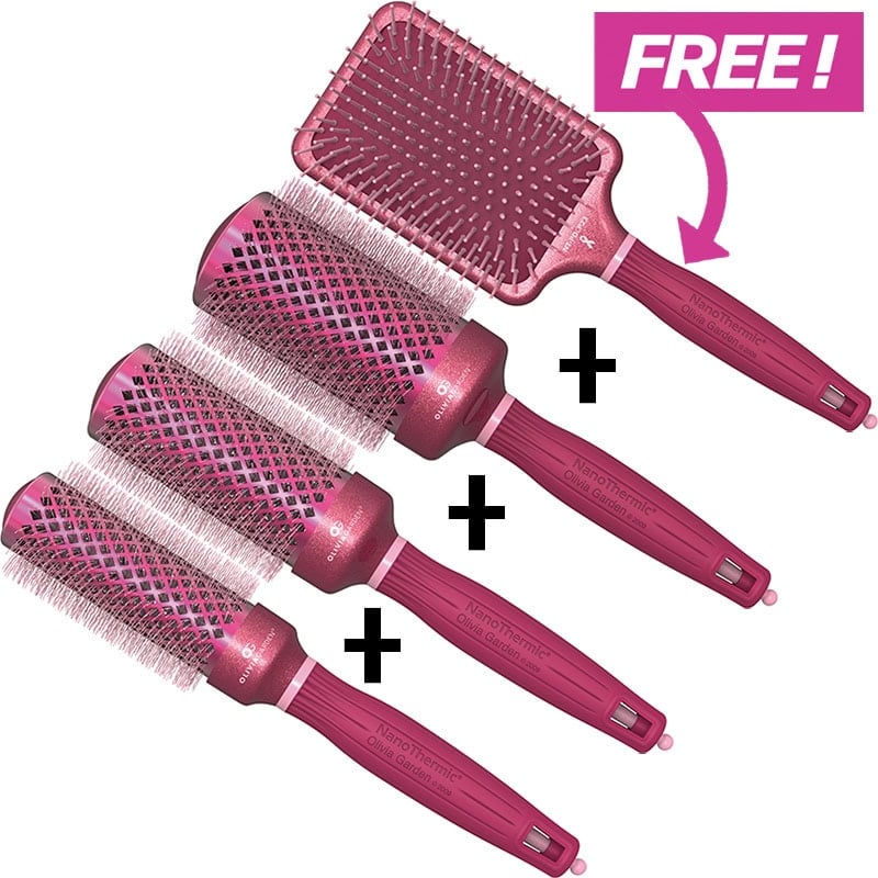 Olivia Garden NanoThermic Ceramic + Ion Breast Cancer Awareness Dark & Light Pink Glitter Brush Special
